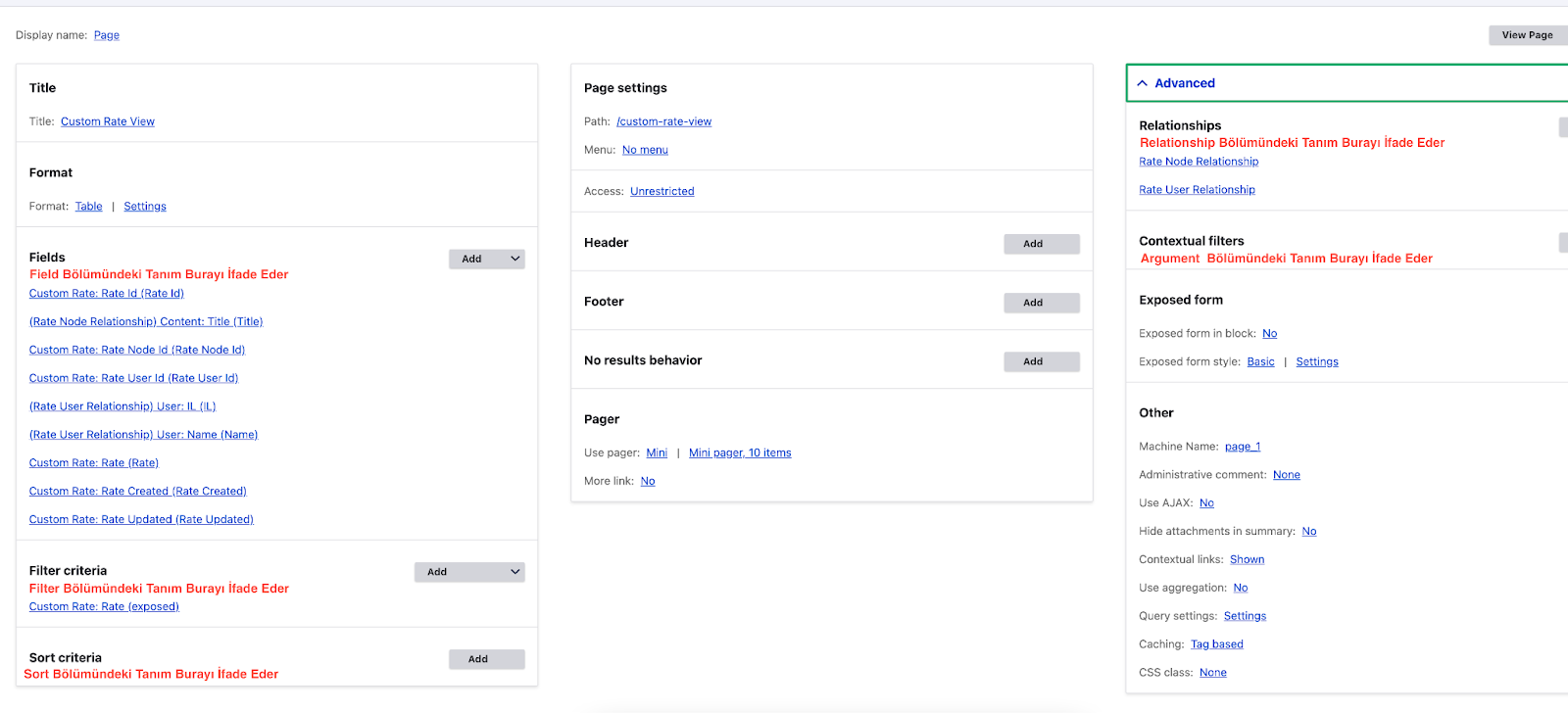 Definition von Feldern in Drupal Views für eine benutzerdefinierte Tabelle